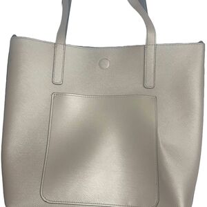 Cream Structured Tote Bag with Double Shoulder Straps